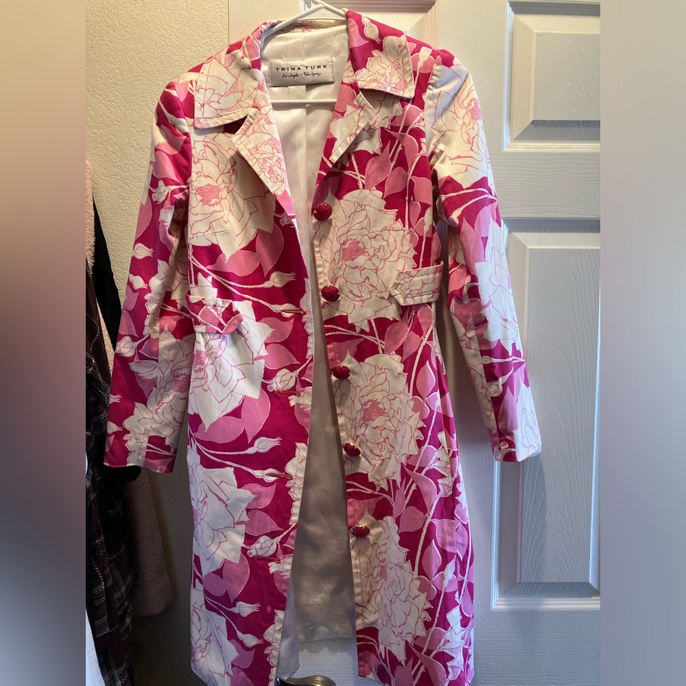 COPY - Trina Turk pink floral Trench Coat
